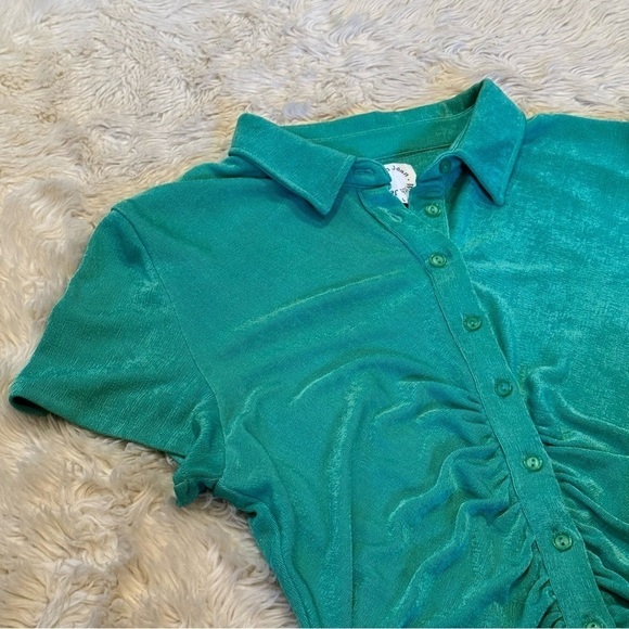 With Jean Alexa Mini Dress in Juicy Green Ruched Button Down - Size Large - Picture 6 of 9